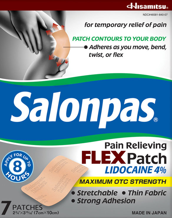 Product shot of Salonpas<sup>&reg;</sup> LIDOCAINE FLEX Patch